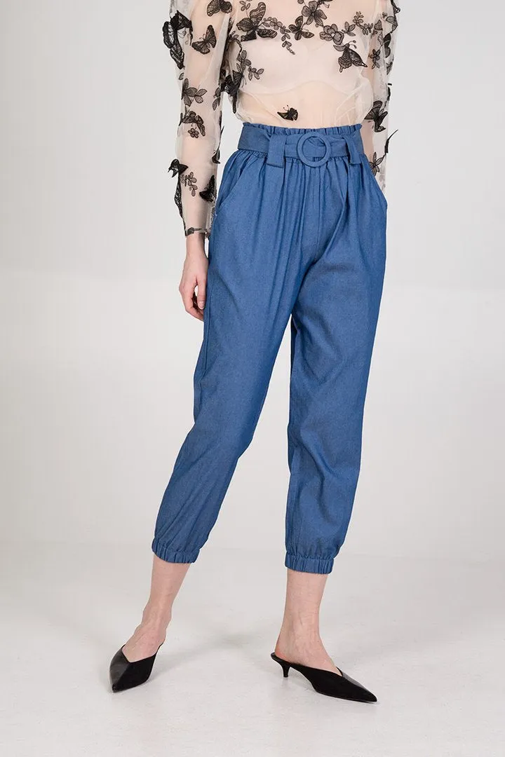 Belt Detail Trousers  In Denim