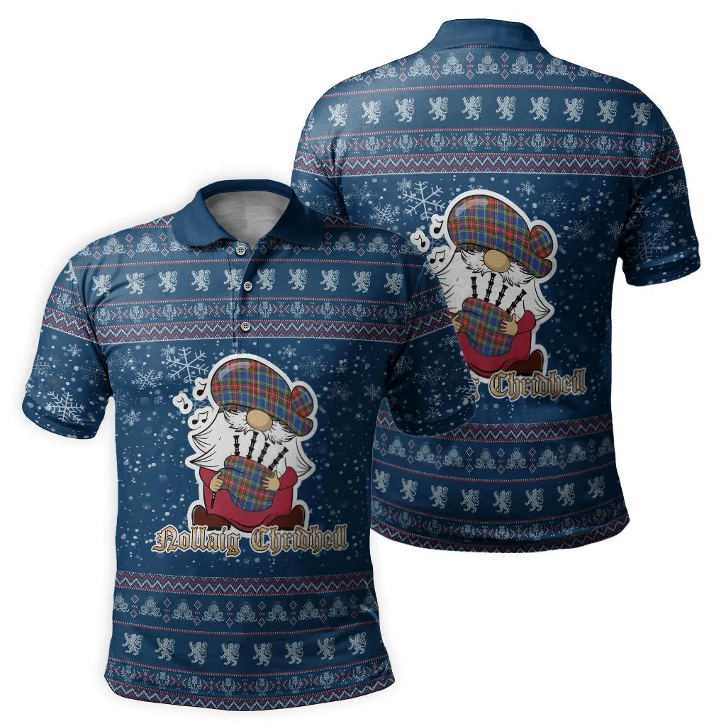 Bethune Clan Christmas Family Polo Shirt with Funny Gnome Playing Bagpipes