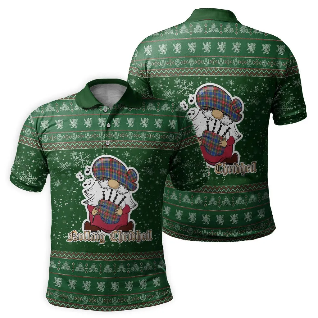 Bethune Clan Christmas Family Polo Shirt with Funny Gnome Playing Bagpipes