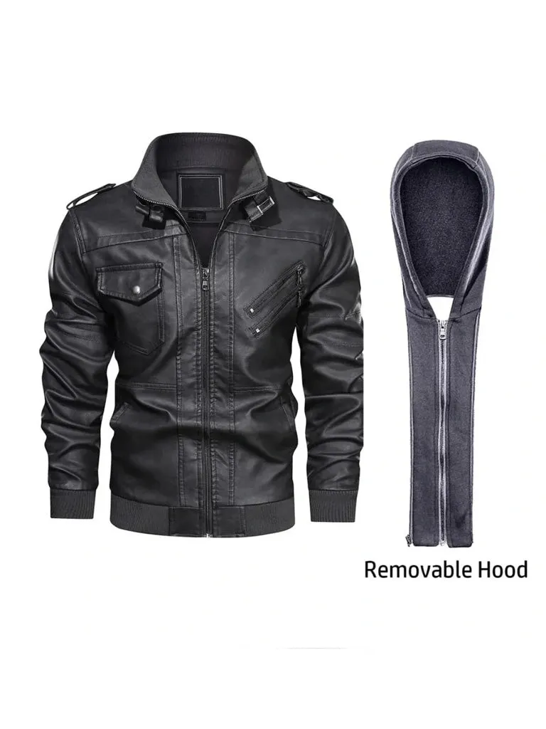 Black Bomber Hooded Leather Jacket