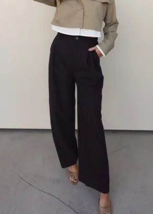 Black High-Waisted Pinstripe Trousers