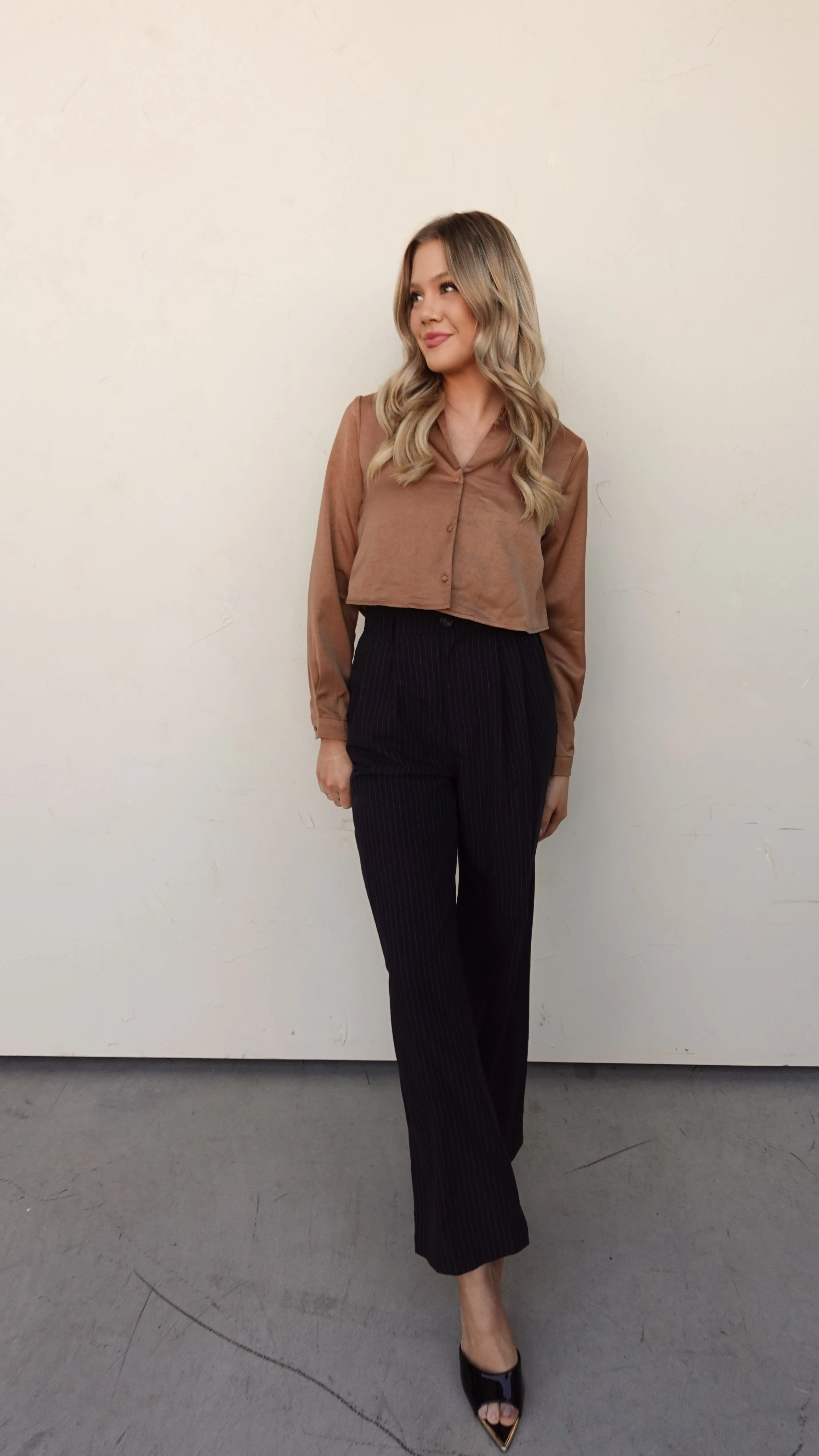 Black High-Waisted Pinstripe Trousers