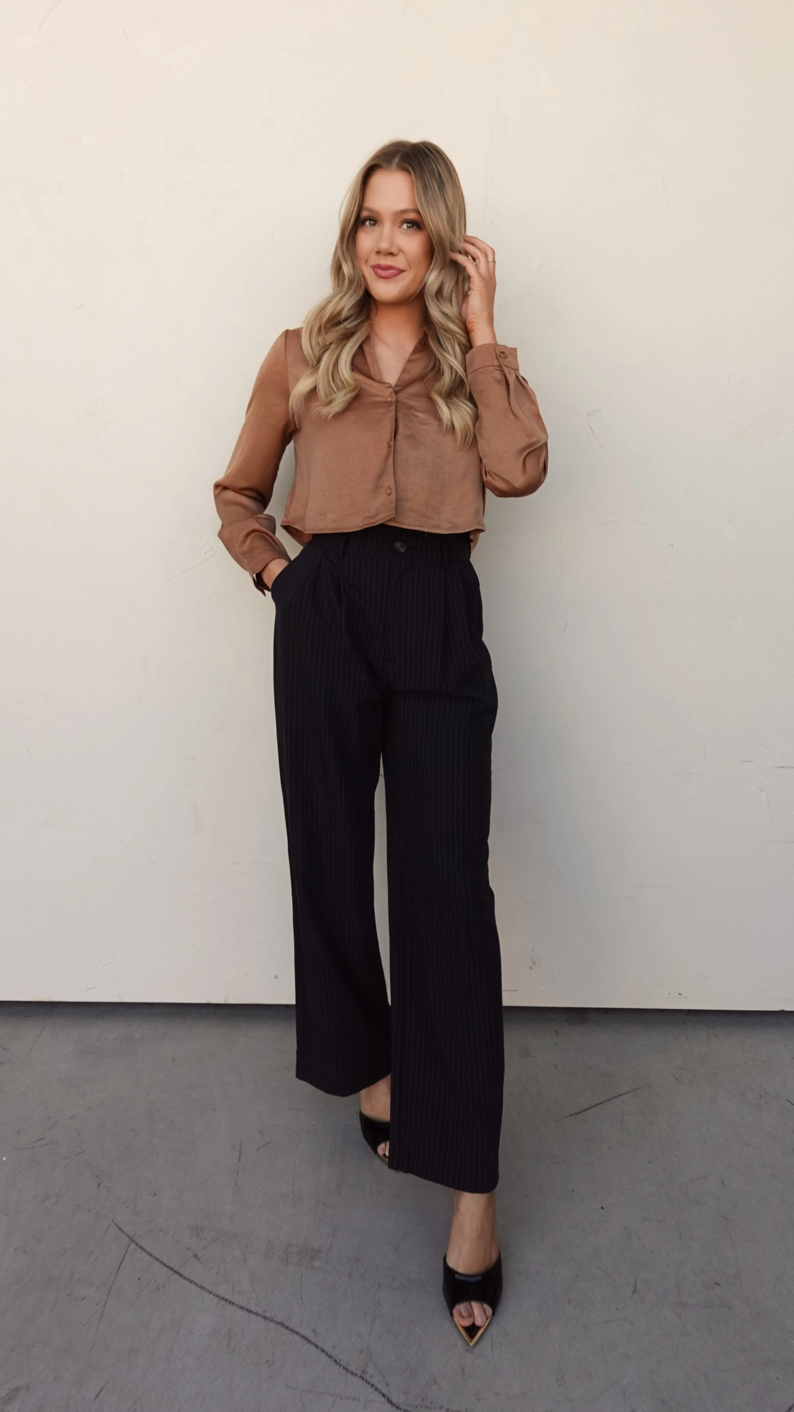 Black High-Waisted Pinstripe Trousers