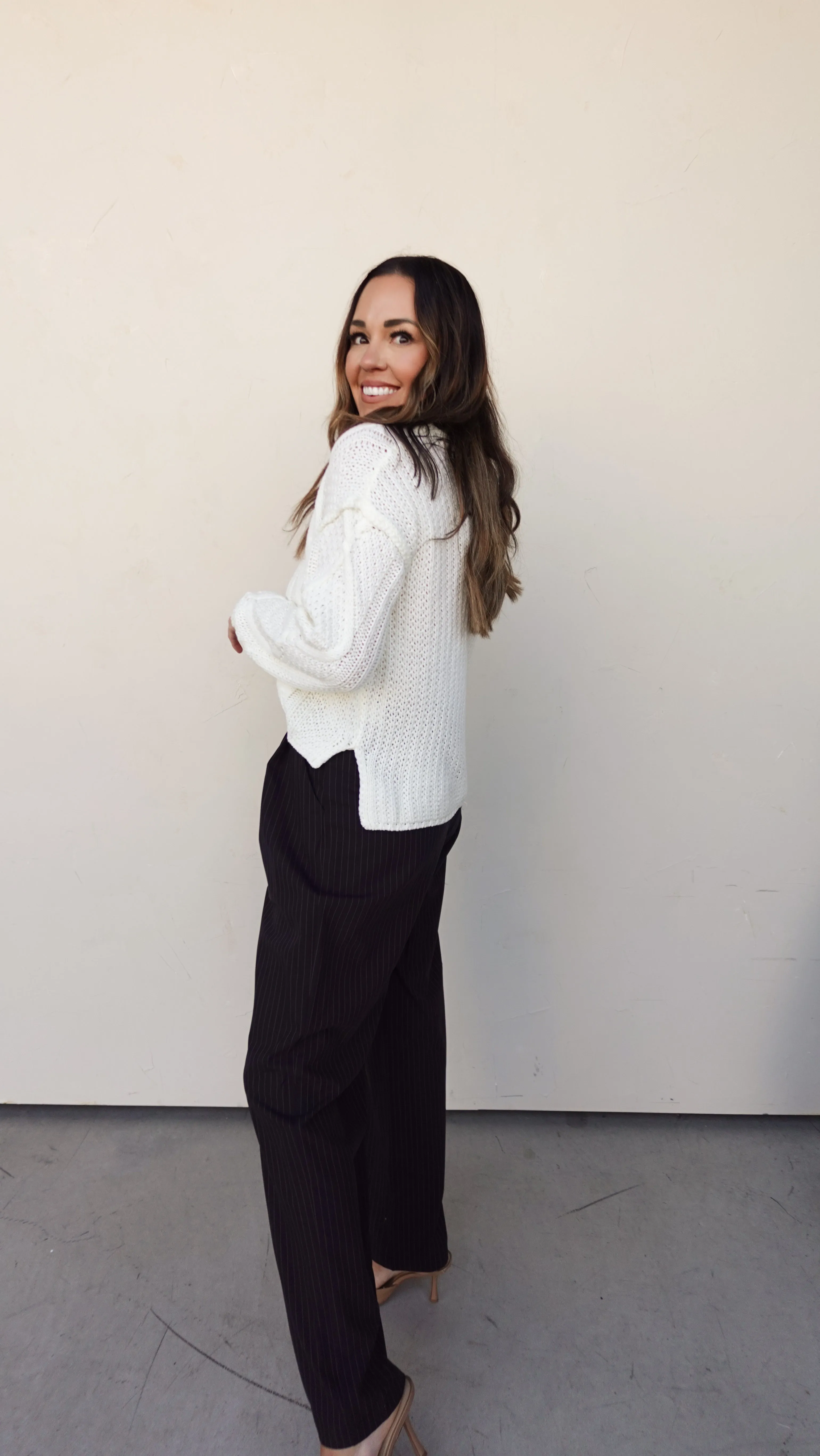 Black High-Waisted Pinstripe Trousers