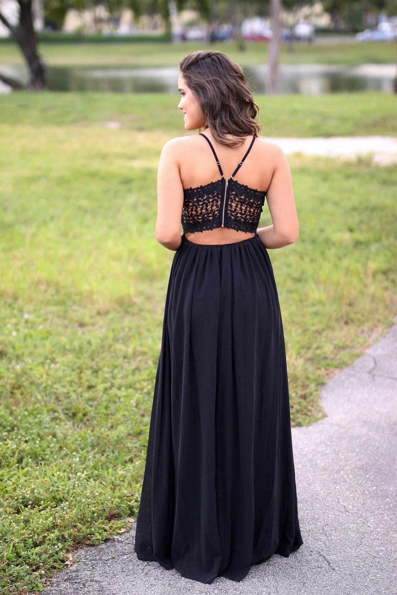 Black Sequined Maxi Dress with Crochet Back