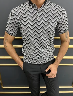 Bojoni Uluwatu Slim Fit Black Striped Polo Tees