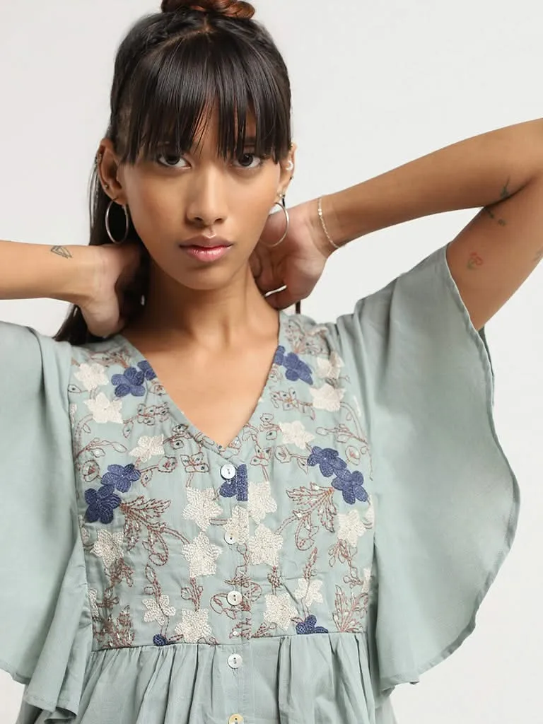 Bombay Paisley Pastel Green Embroidered Top