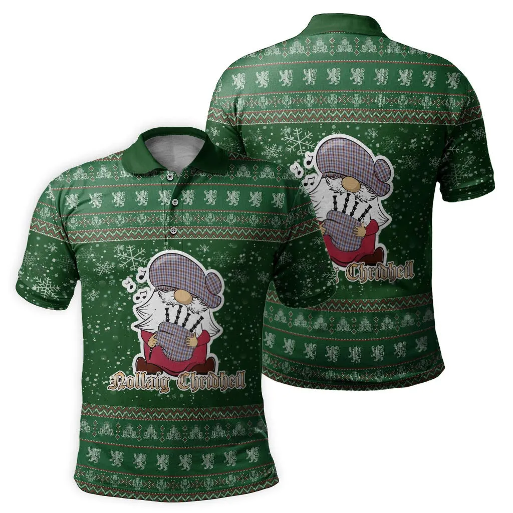 Boswell Clan Christmas Family Polo Shirt with Funny Gnome Playing Bagpipes