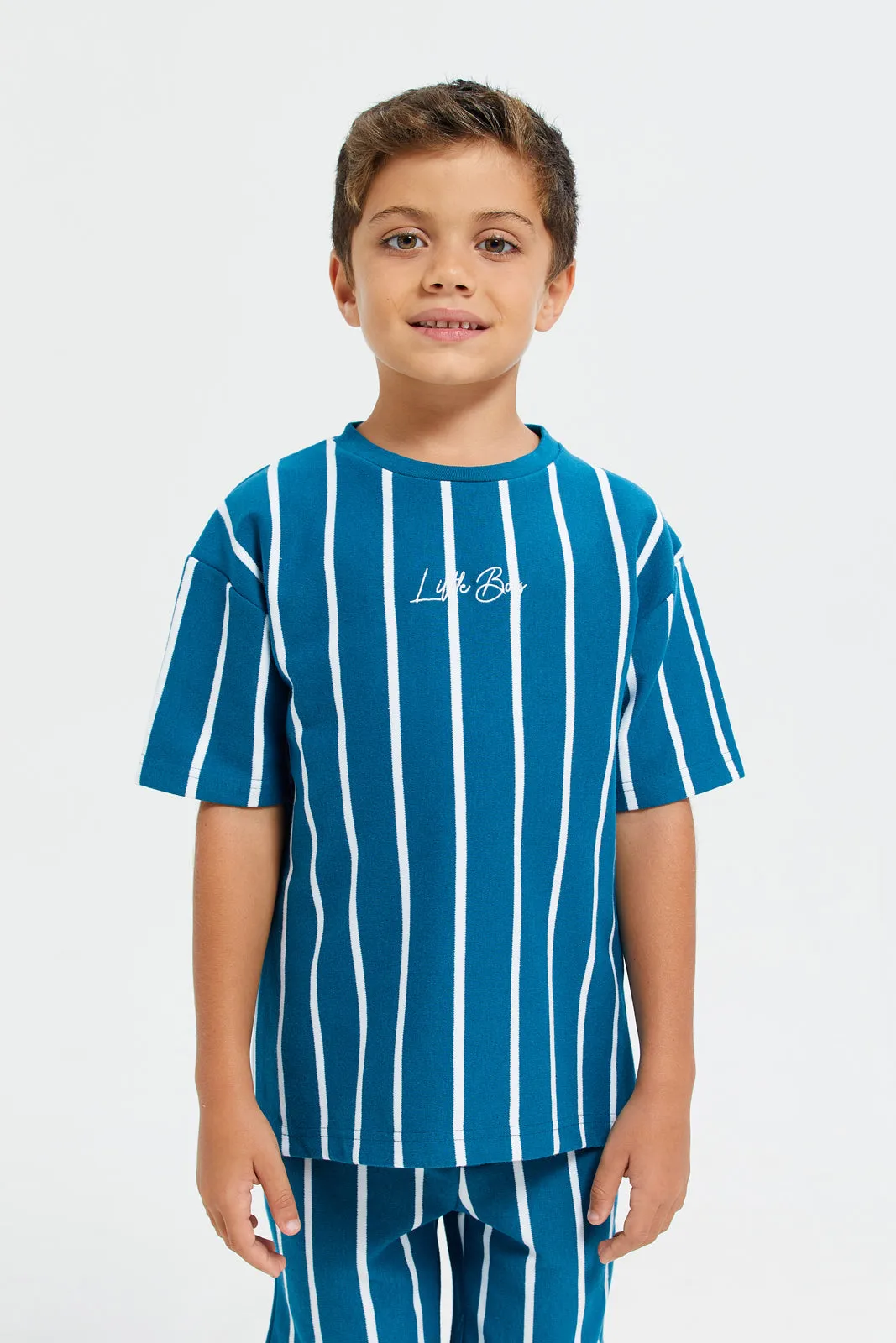 Boys Blue Striped T-Shirt With Shorts Set (2 Piece)