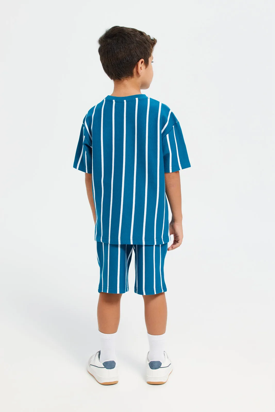 Boys Blue Striped T-Shirt With Shorts Set (2 Piece)