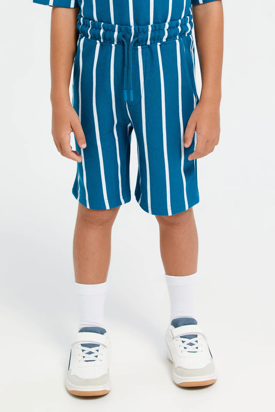 Boys Blue Striped T-Shirt With Shorts Set (2 Piece)