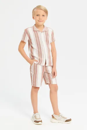 Boys Red Resort Collar Oversized Shirt With Shorts Set (2 Piece)