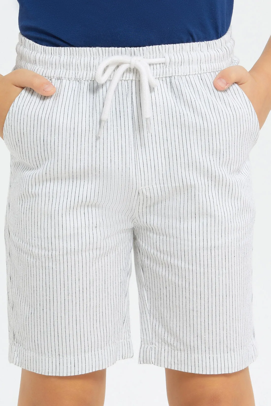 Boys White Striped Shorts