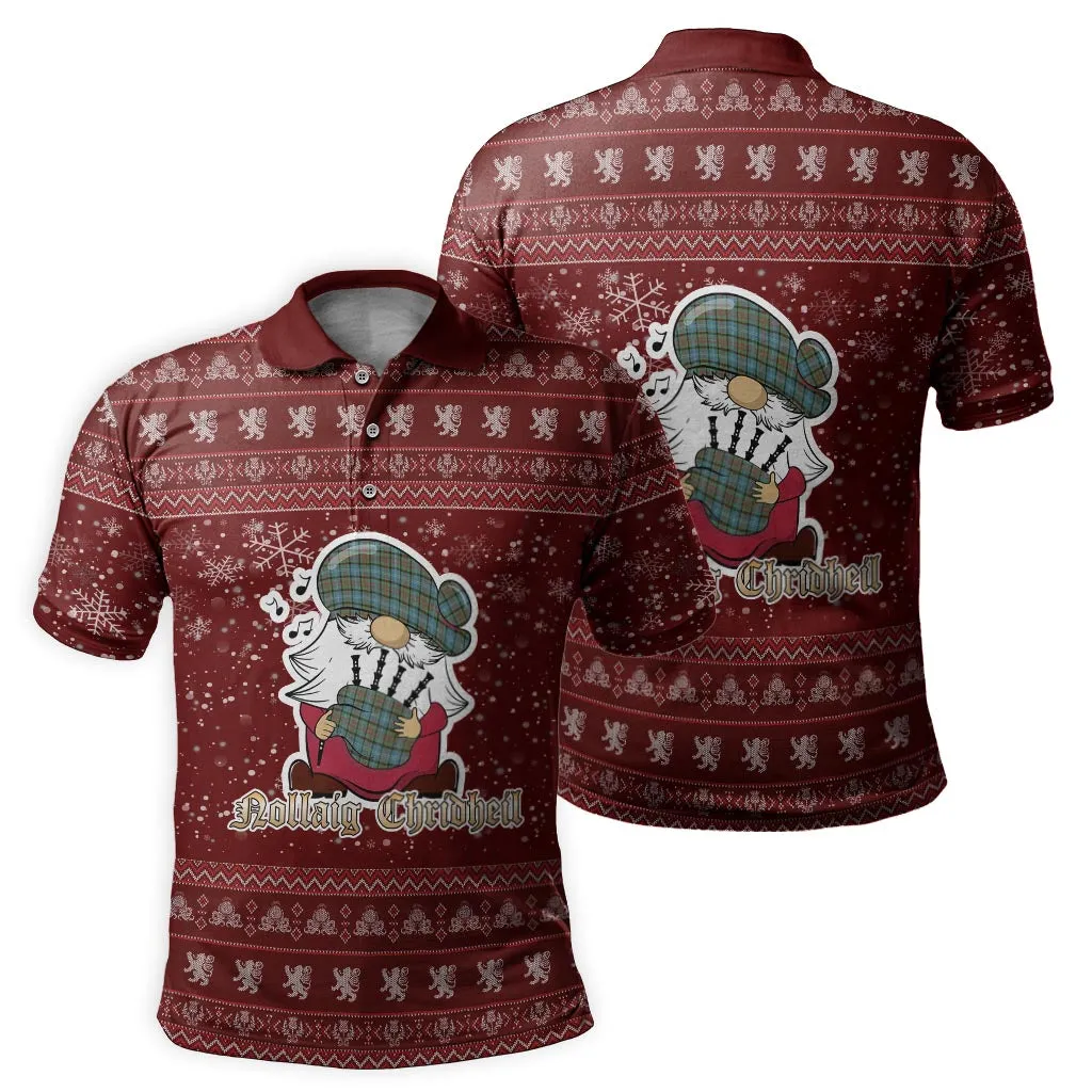 Brisbane Clan Christmas Family Polo Shirt with Funny Gnome Playing Bagpipes