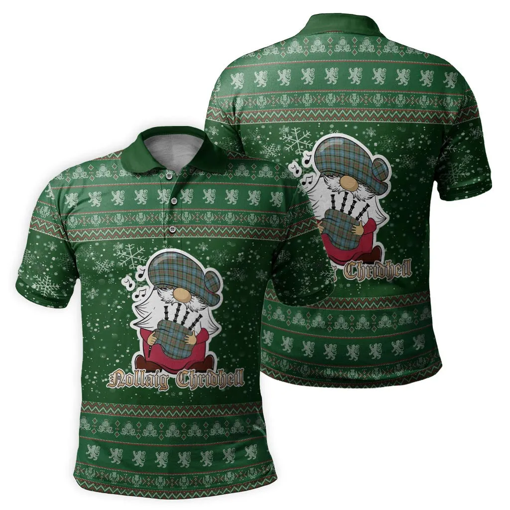 Brisbane Clan Christmas Family Polo Shirt with Funny Gnome Playing Bagpipes