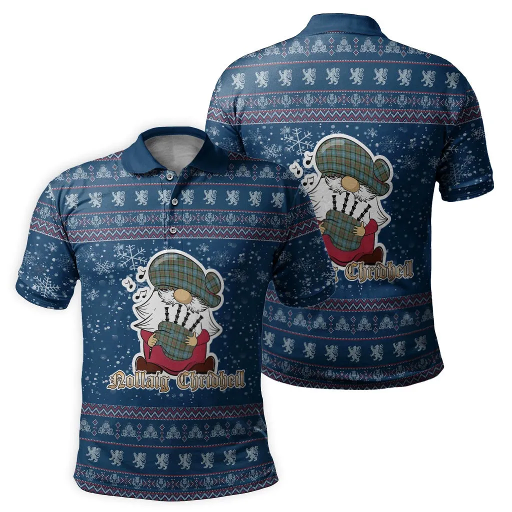 Brisbane Clan Christmas Family Polo Shirt with Funny Gnome Playing Bagpipes