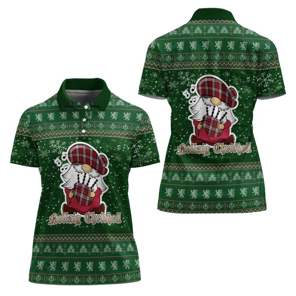 Brodie Dress Clan Christmas Family Polo Shirt with Funny Gnome Playing Bagpipes