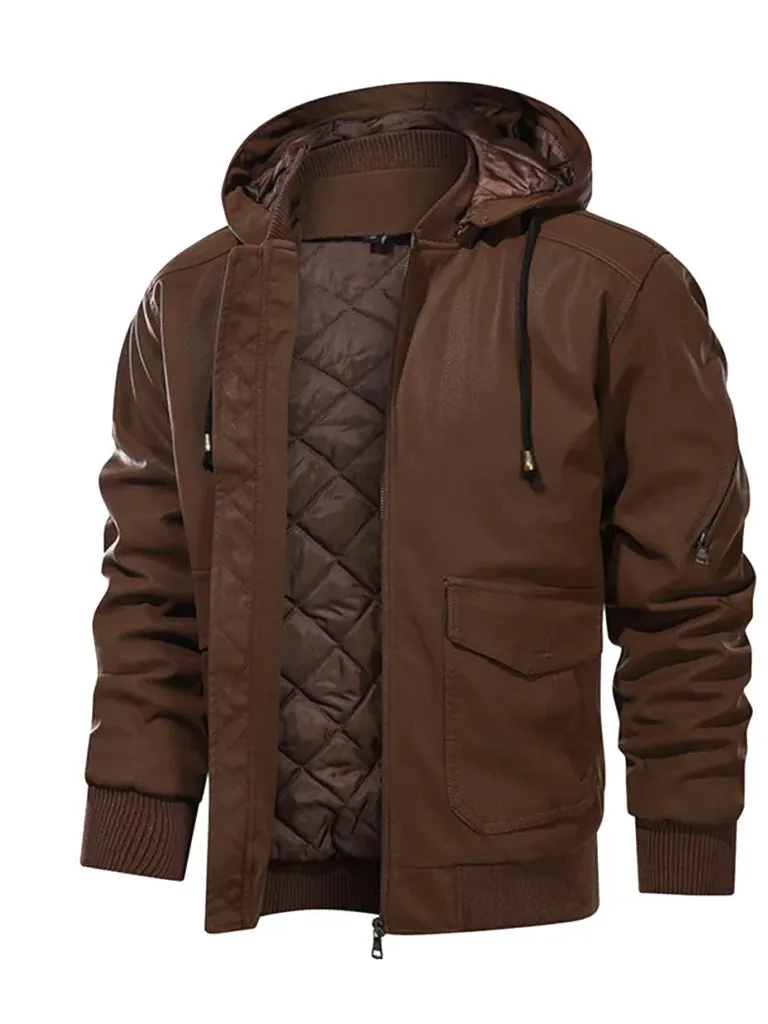 Brown Bomber Hooded Genuine Leather Jacket