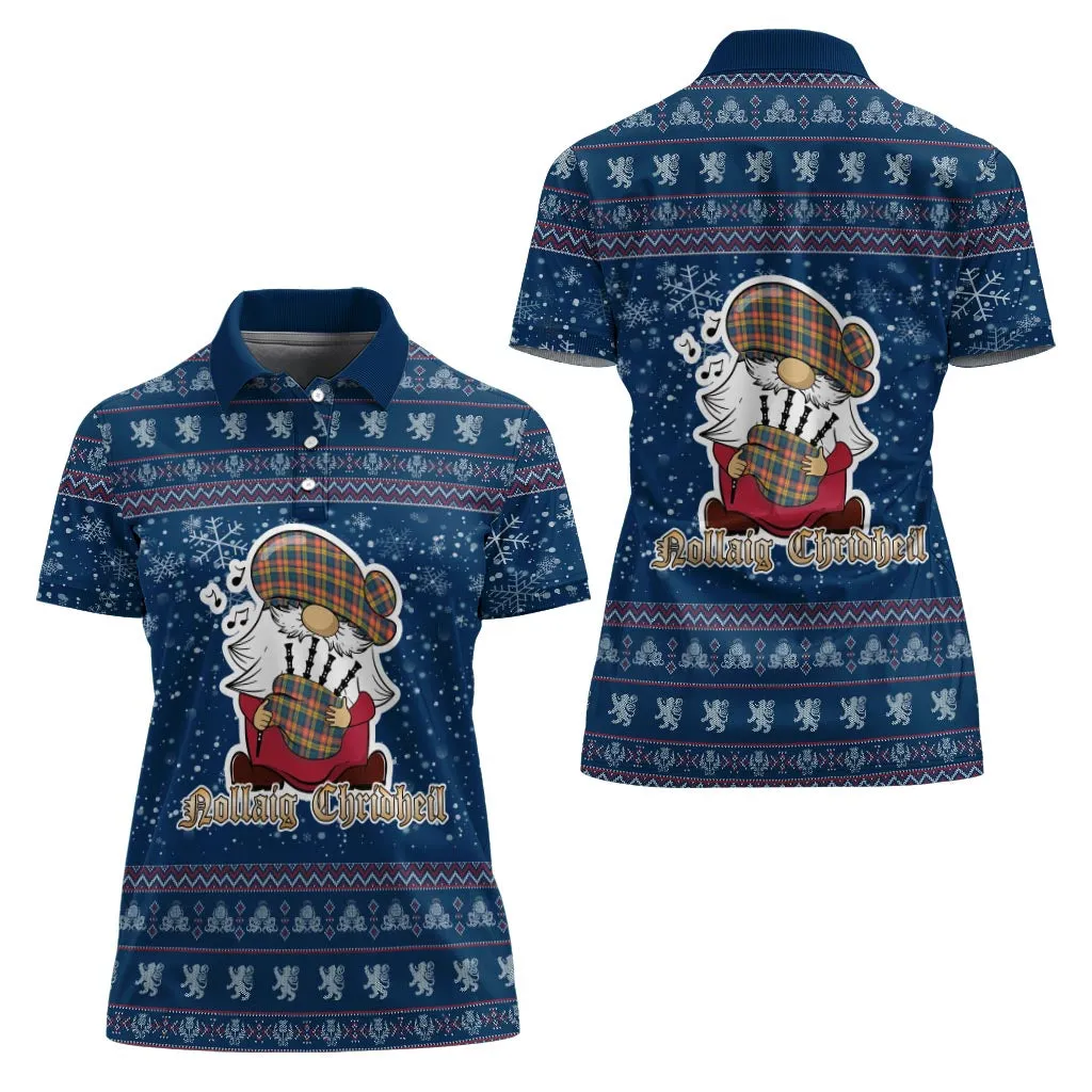 Buchanan Ancient Clan Christmas Family Polo Shirt with Funny Gnome Playing Bagpipes