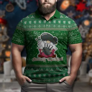 Buchanan Hunting Clan Christmas Family Polo Shirt with Funny Gnome Playing Bagpipes