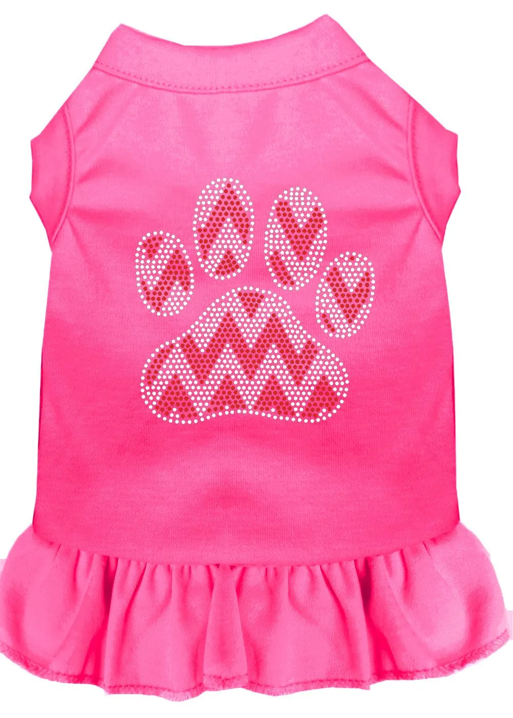 Candy Cane Chevron Paw Rhinestone Dog Dress Bright Pink Med (12)