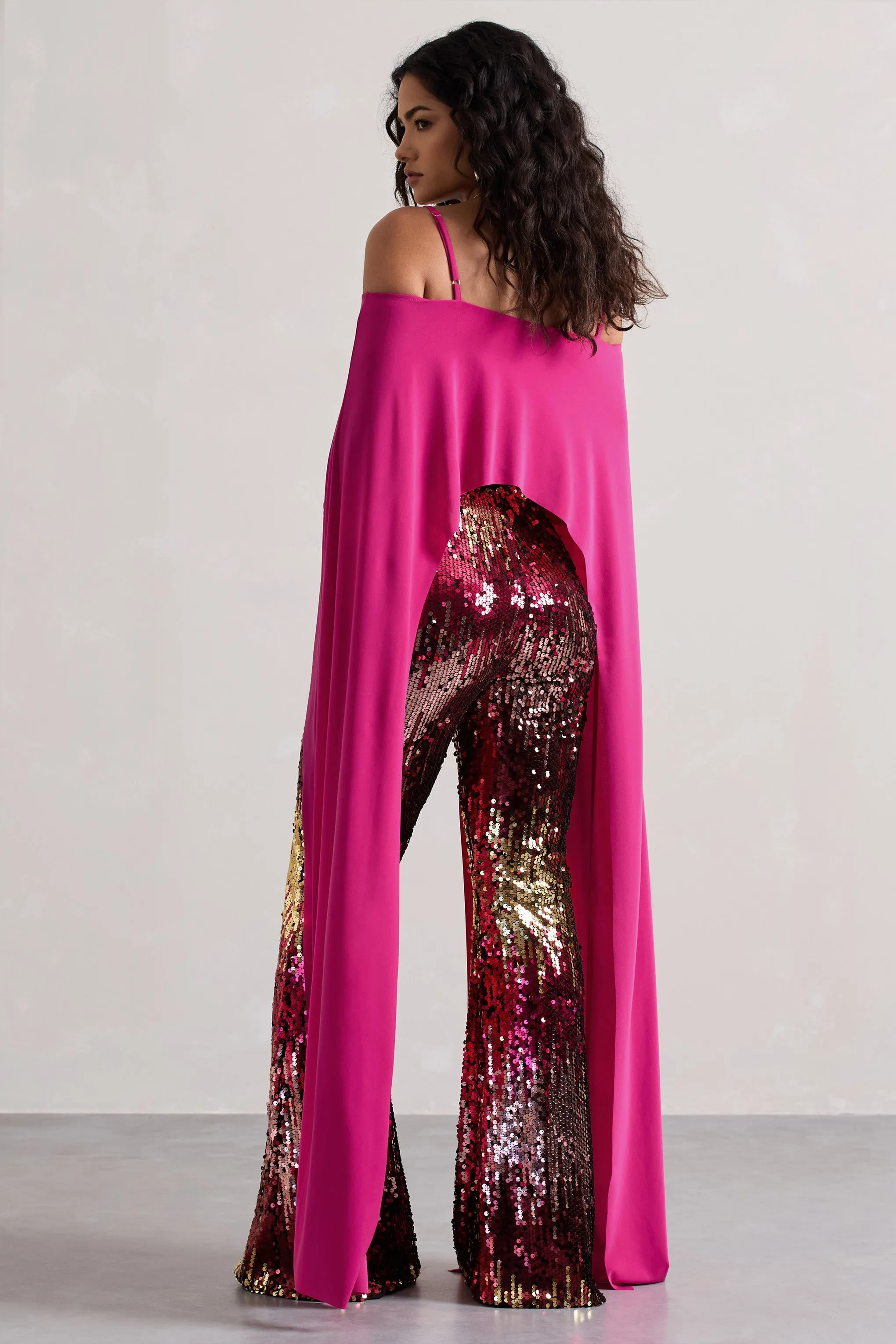 Carnival | Pink & Gold Sequin Flared-Leg Trousers