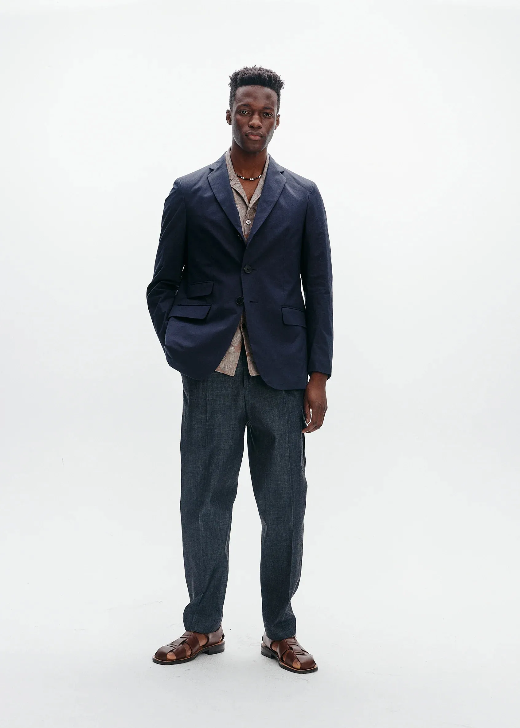 Cotton Typewriter Unconstructed Blazer | Navy