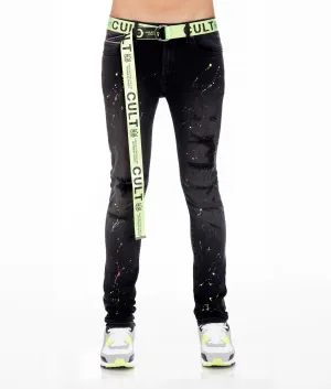 CULT PUNK SUPER SKINNY BLACK JEANS IN ARTIST