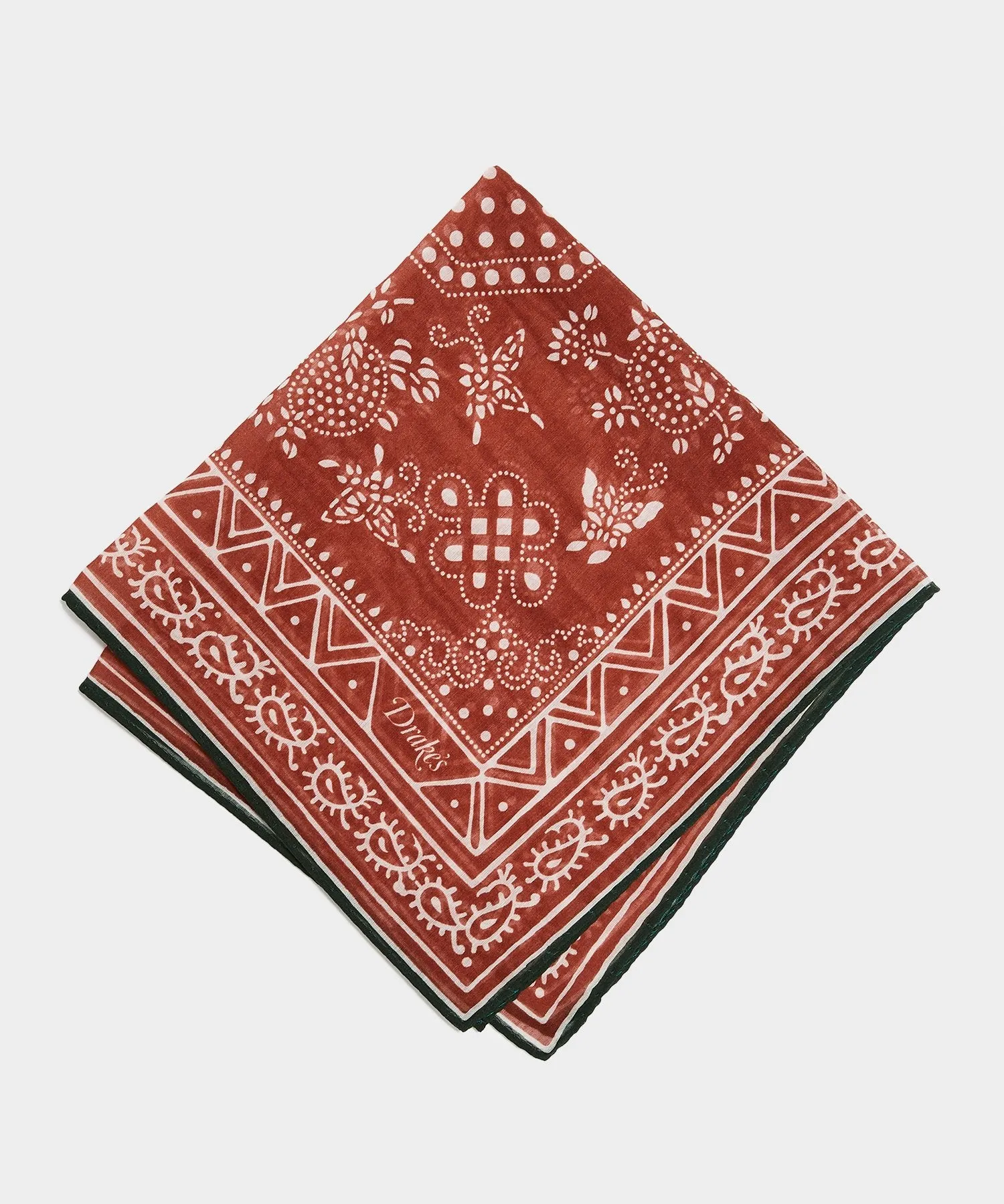 Drake's Simple Paisley Printed Pocket Square in Red