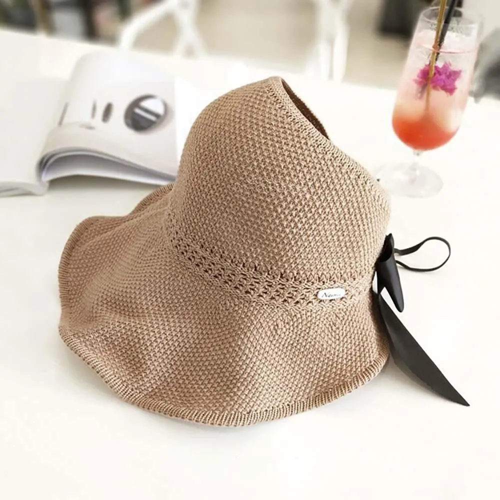 Foldable Straw Summer Sun Hat With Cute Bow