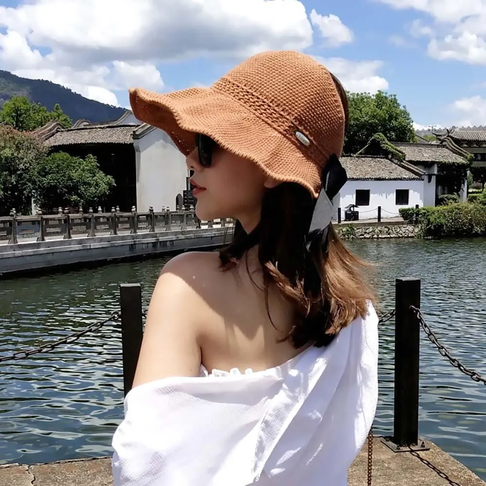 Foldable Straw Summer Sun Hat With Cute Bow