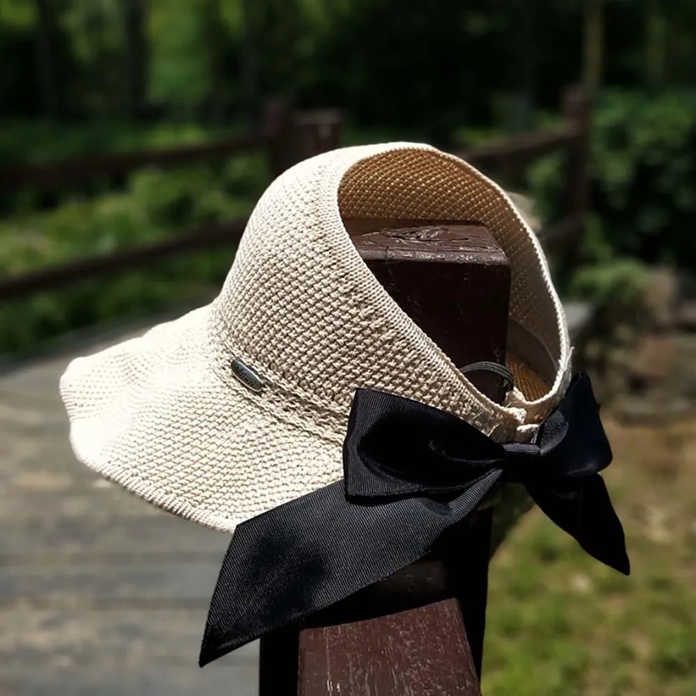 Foldable Straw Summer Sun Hat With Cute Bow