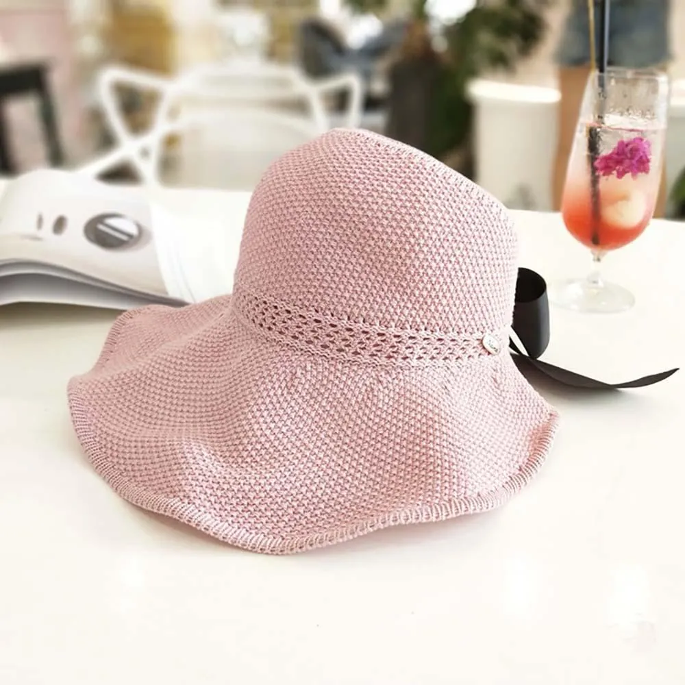 Foldable Straw Summer Sun Hat With Cute Bow