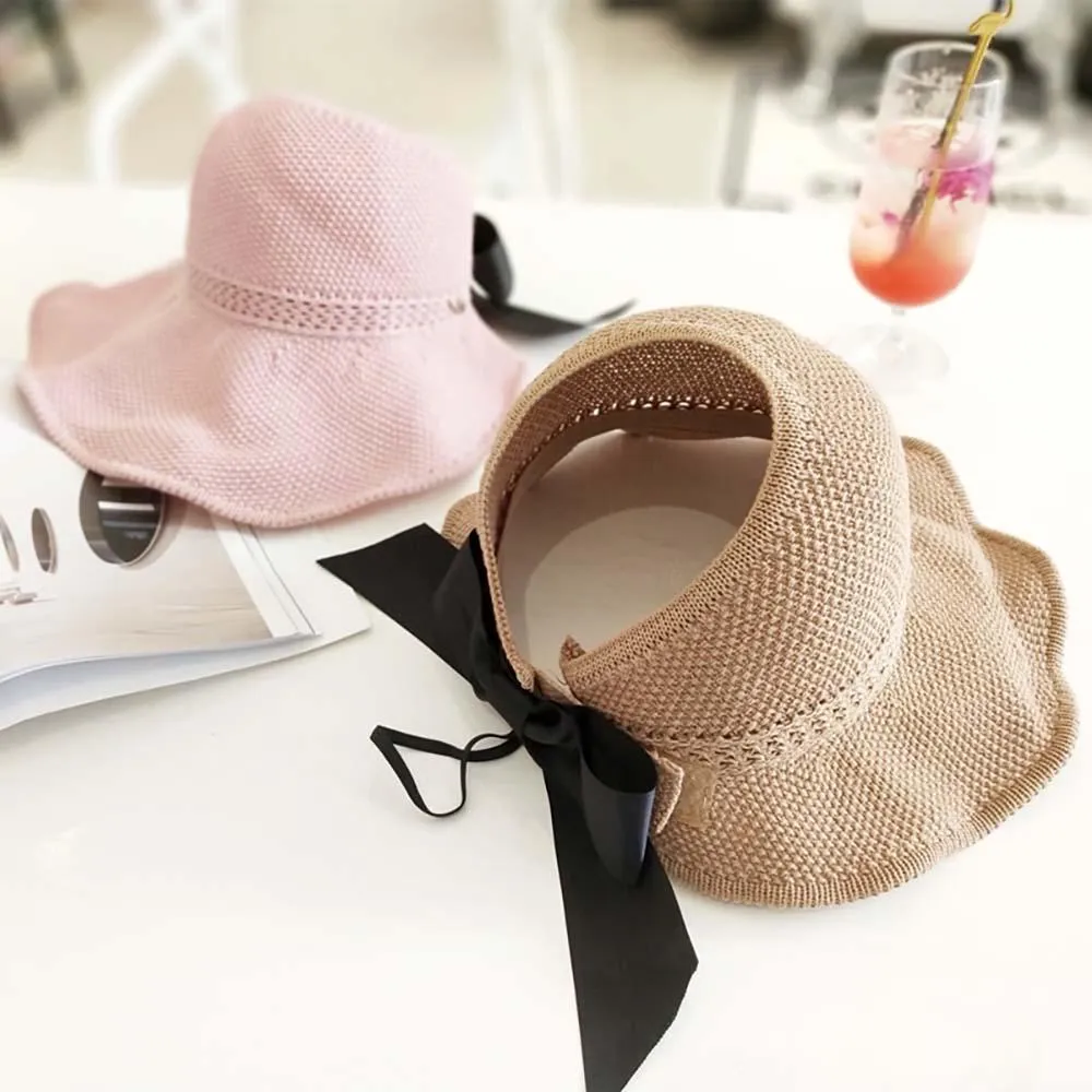 Foldable Straw Summer Sun Hat With Cute Bow