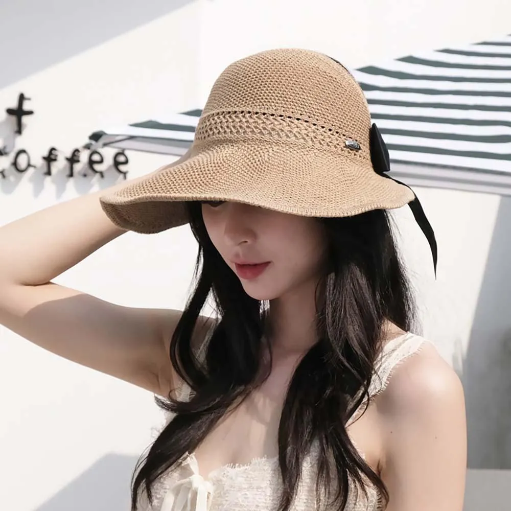 Foldable Straw Summer Sun Hat With Cute Bow