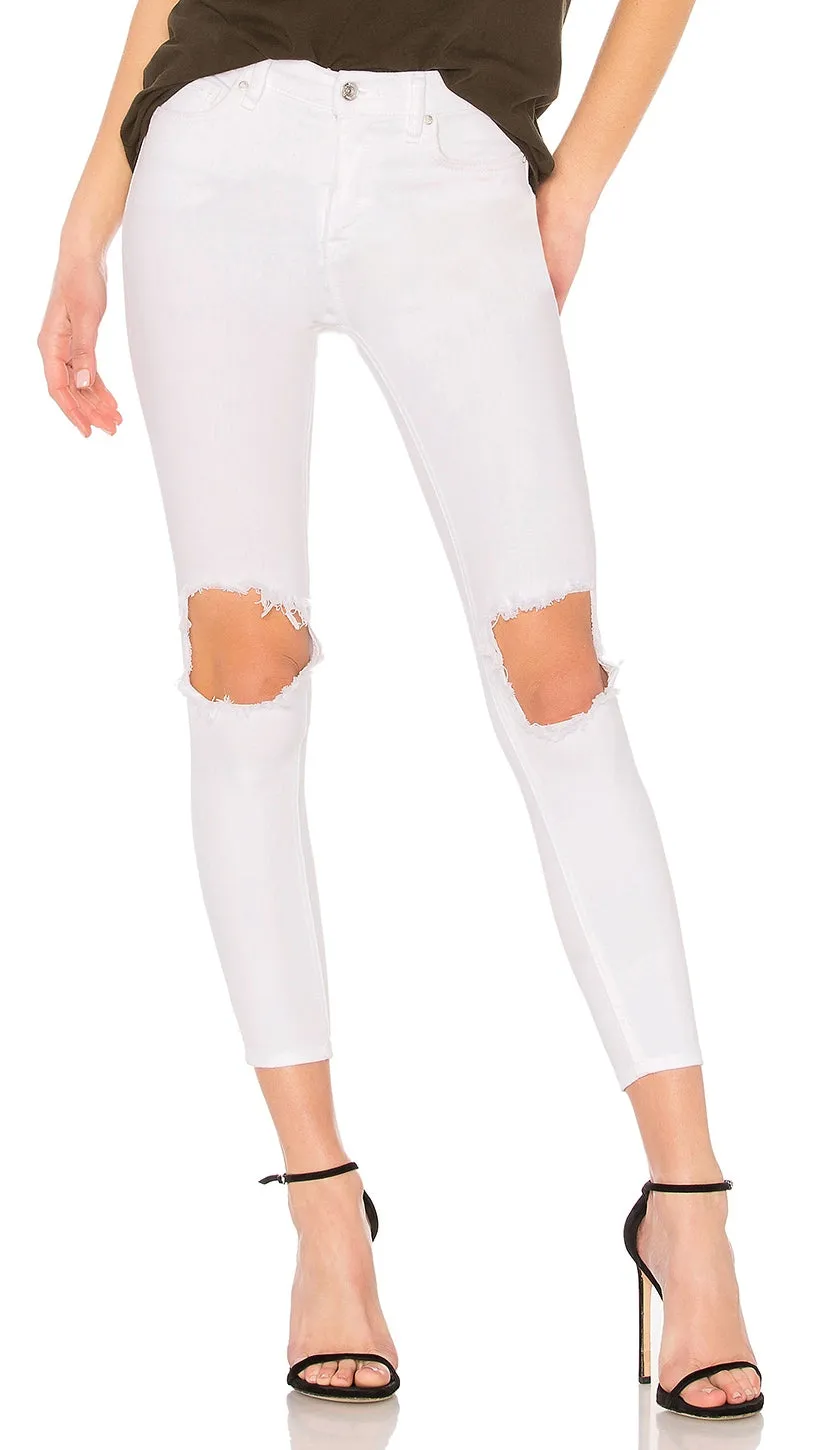 Free People High Rise Busted Skinny White