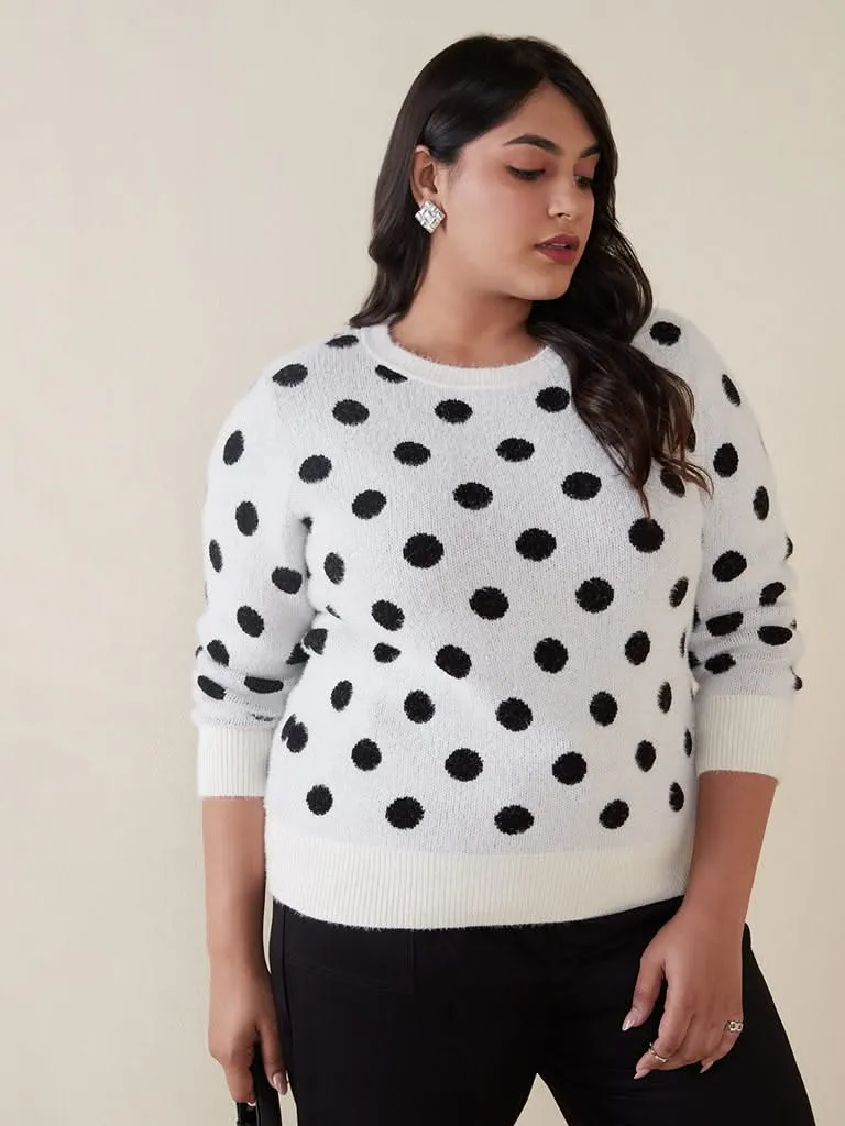 Gia Curves White Polka-Dot Sweater Top