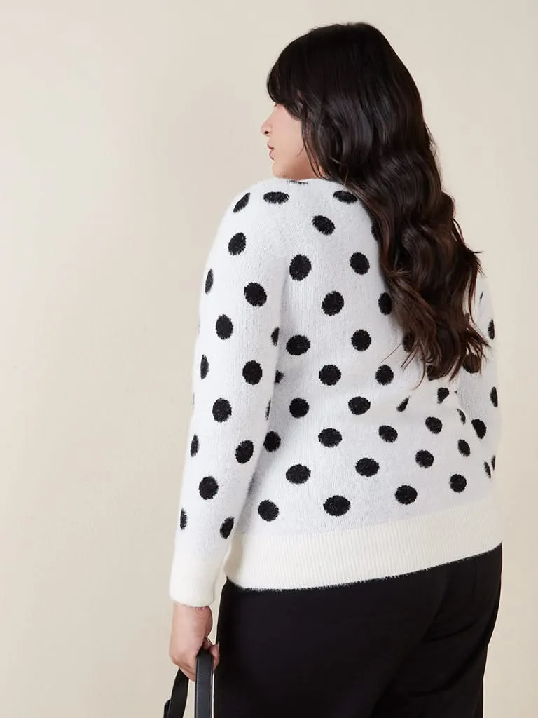 Gia Curves White Polka-Dot Sweater Top