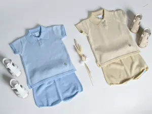 Granlei Beige & ivory fine striped polo shirt set