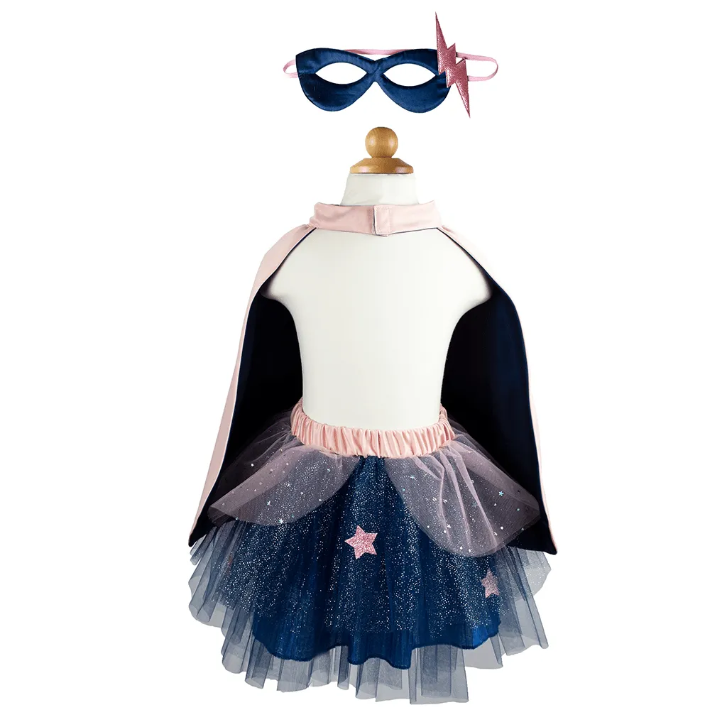 Great Pretenders Super Duper Tutu Cape & Mask, Pink & Navy