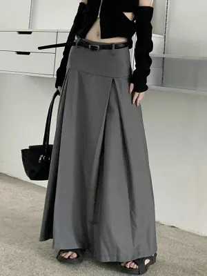 Grey Midi Long Skirts Womens Trousers Skirt Autumn Winter Goth Lolita High Waist Asymmetrical Pleated Skirts