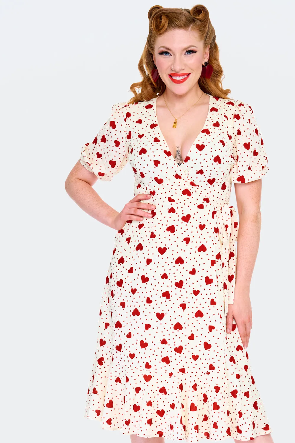 Heart & Dot Wrap Dress by Voodoo Vixen