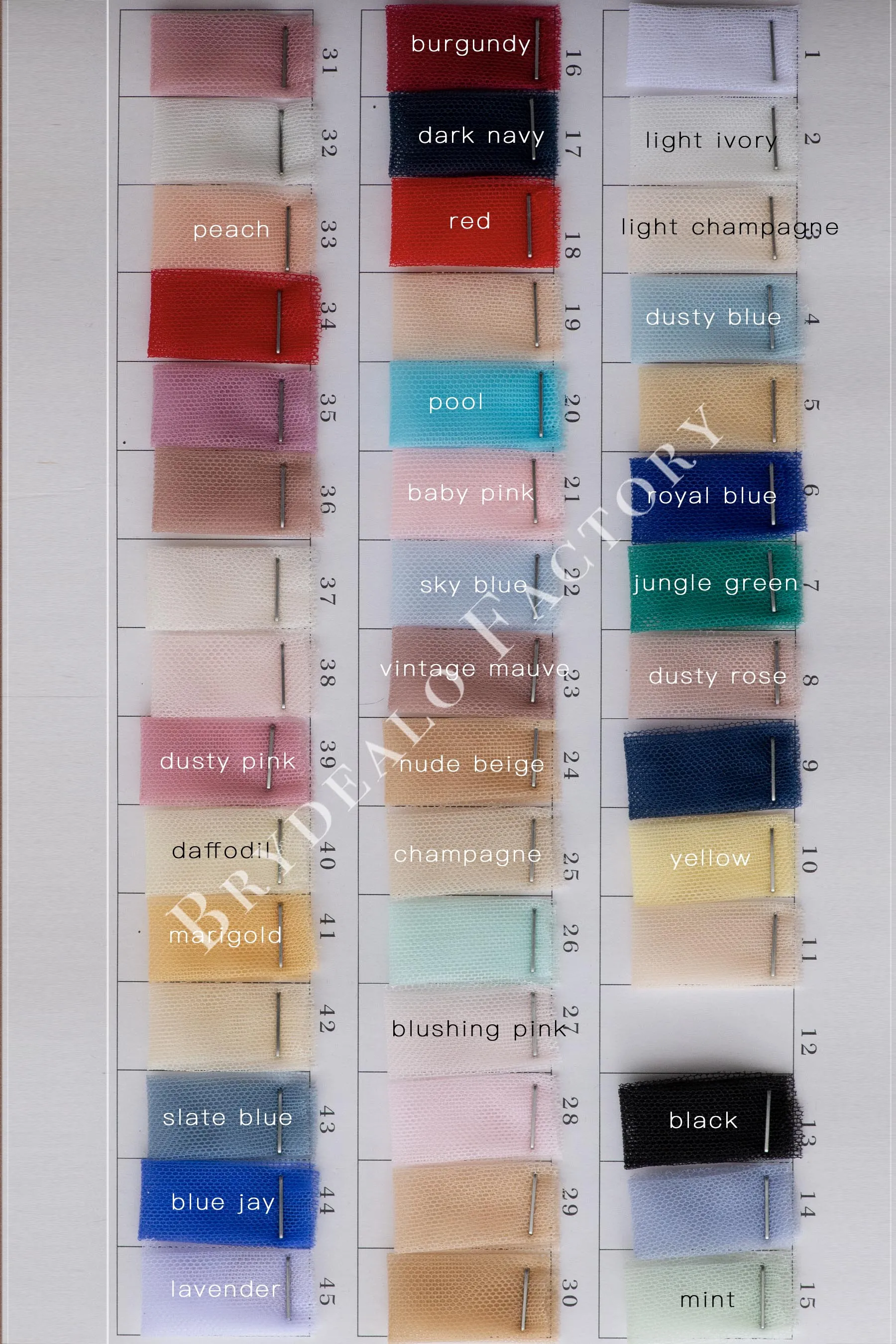 High Quality Bridal Tulle Fabric Color Chart | 70  Colors