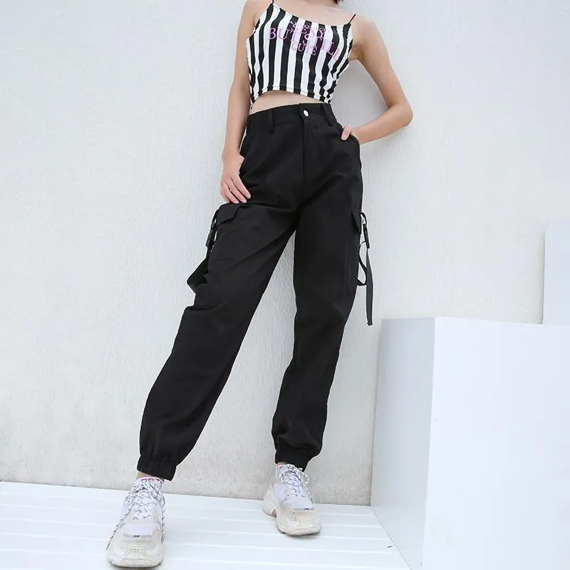 High Waisted Black Cargo Pants