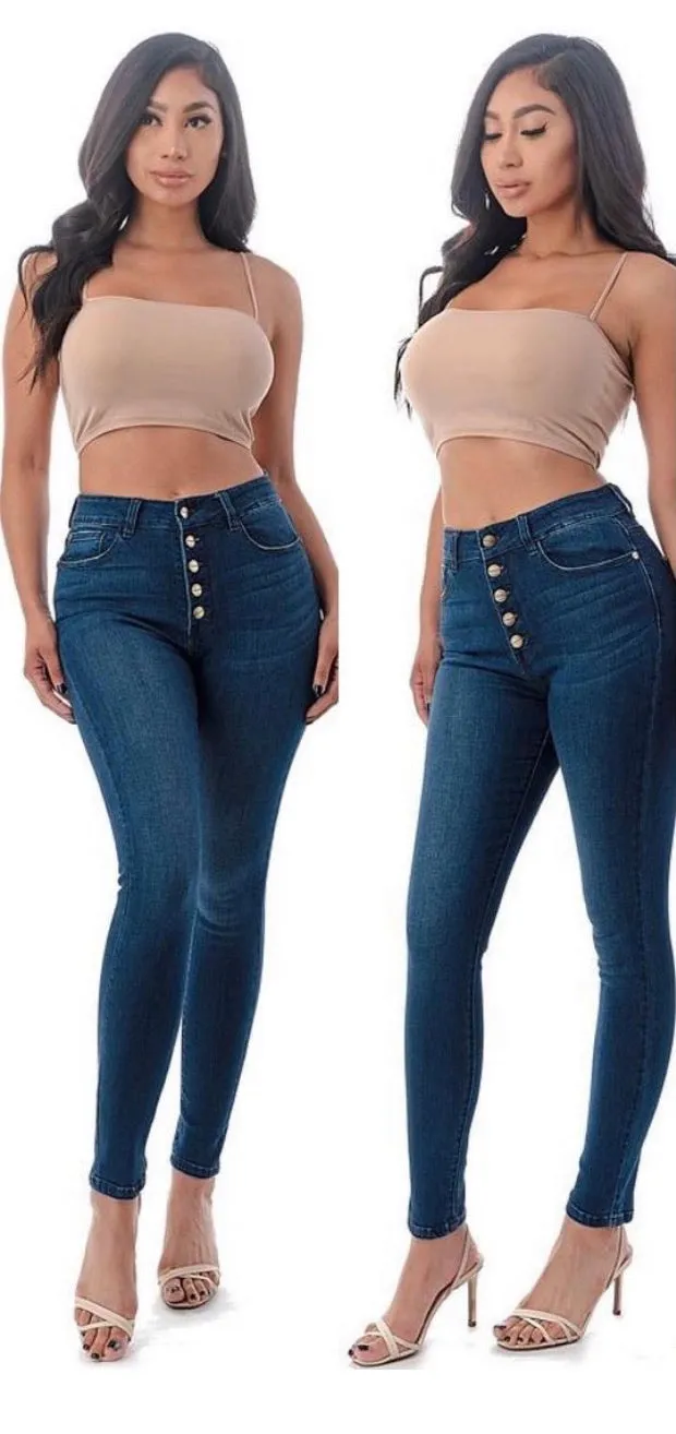 High Waisted Button Fly Skinny Jeans