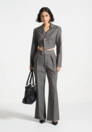 High Waisted Tailored Trousers - Grey Marl