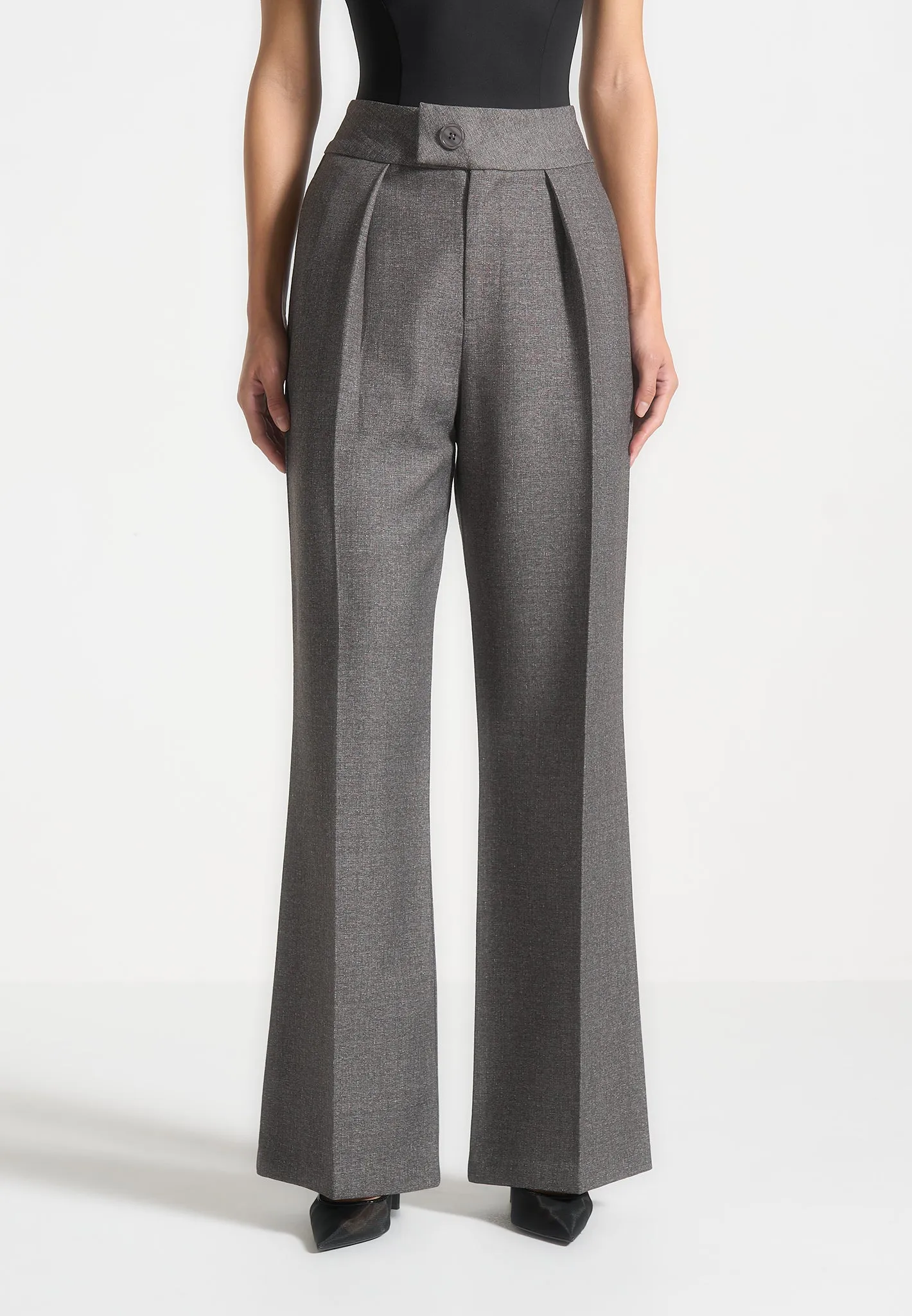 High Waisted Tailored Trousers - Grey Marl