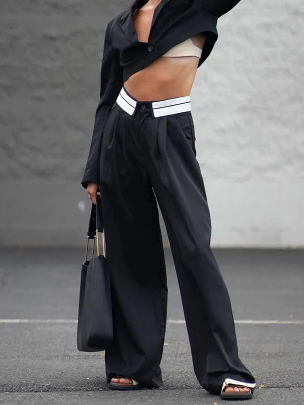 High Waisted Wide Leg Split-Joint Casual Pants Bottoms Trousers