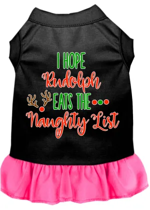 Hope Rudolph Eats Naughty List Screen Print Dog Dress Black With Bright Pink Sm