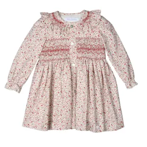 Ivory & Pink Floral Elsa Hand-Smocked Dress